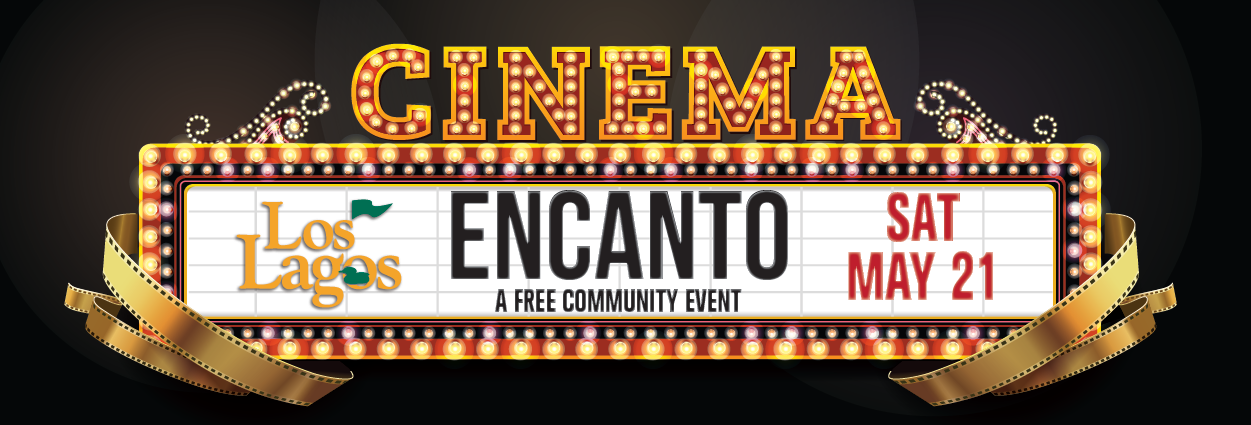Encanto, a Free Community Event! headline on illustration of movie sign