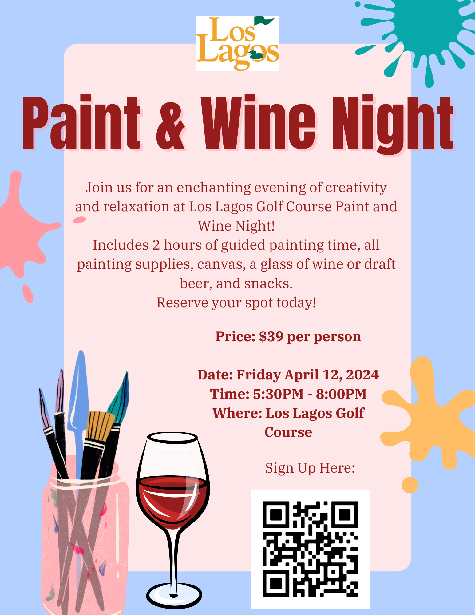 Paint and Wine Night Los Lagos Flyer 8.5 x 11 in