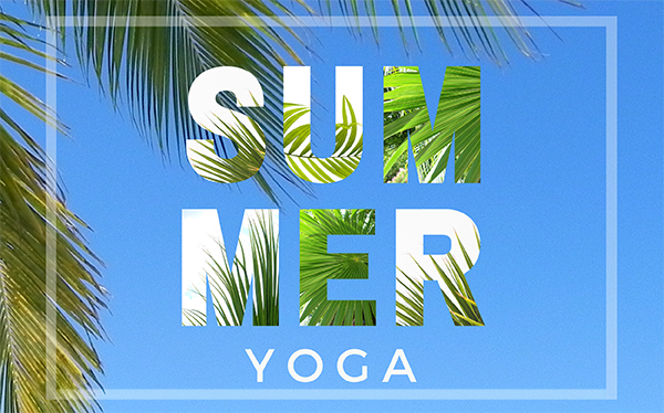 Image of sky and palm trees with Headline Summer Yoga